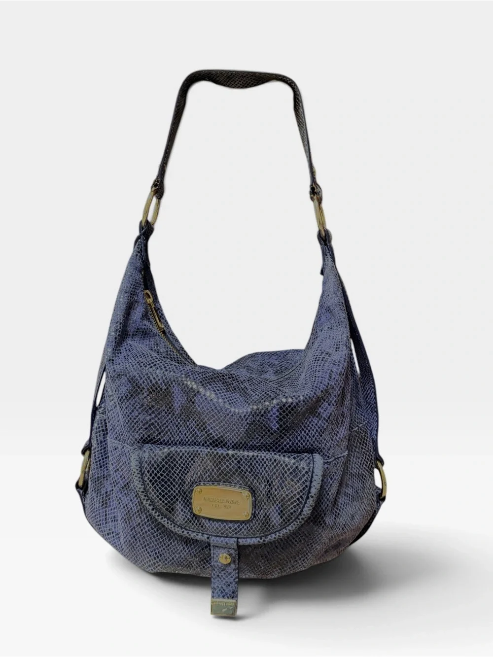 Michael Kors Cobalt/Navy Snakeskin-Textured Hobo Bag